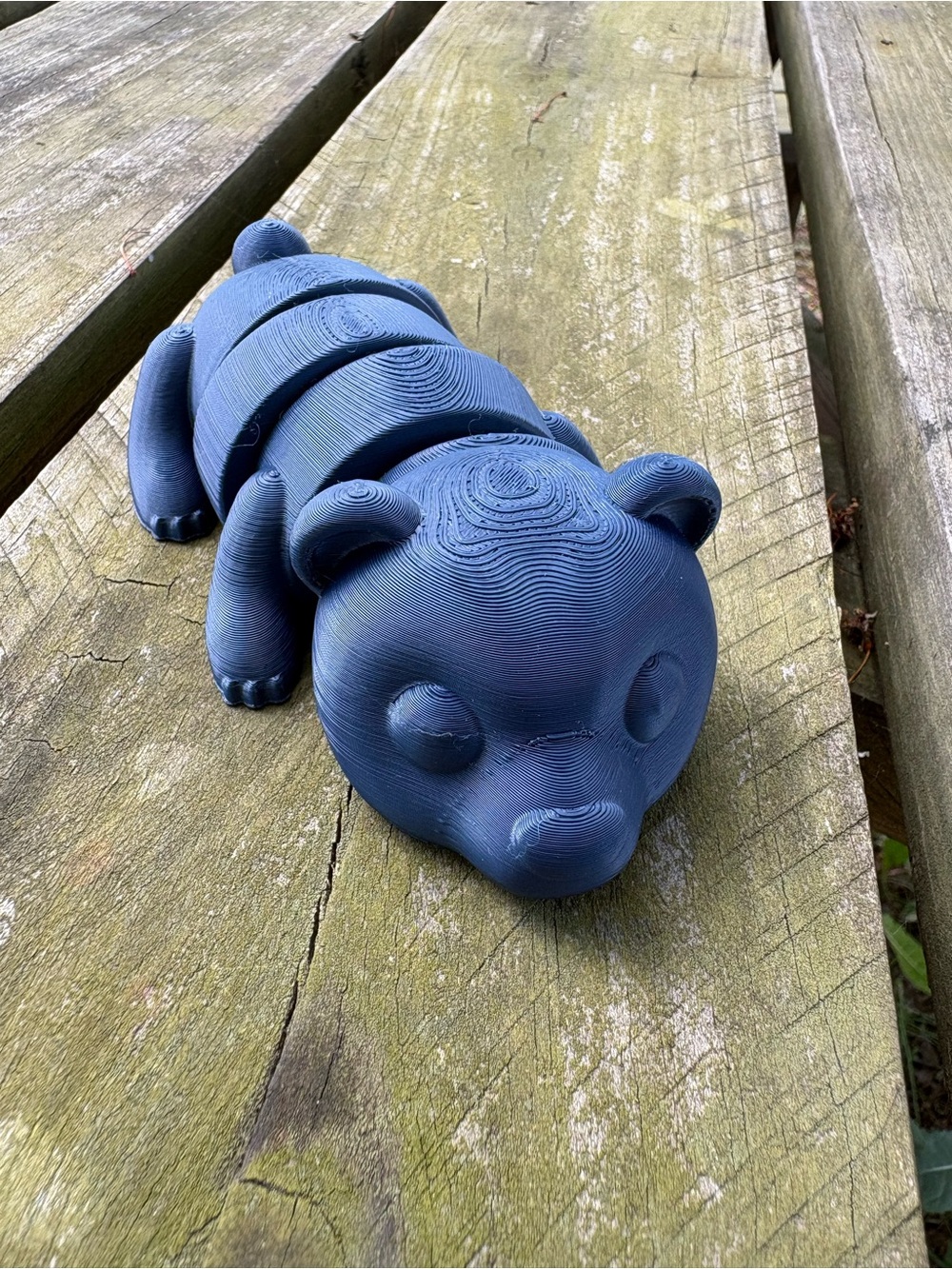 Navy Blue 3D-Printed Panda and Cat Figurine